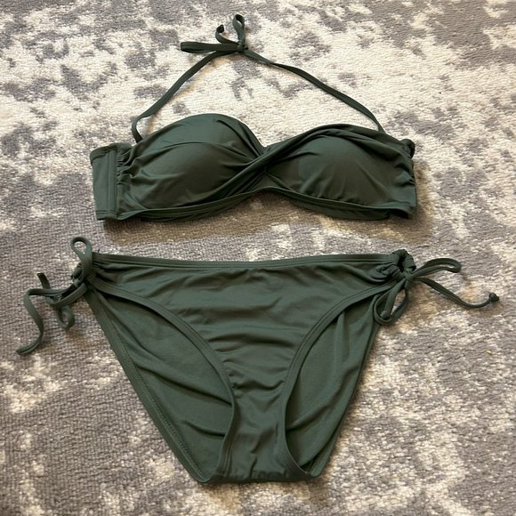 Kona Sol Army Green Bikini Two Piece Swimsuit Bottom Medium Top Large - Picture 1 of 6